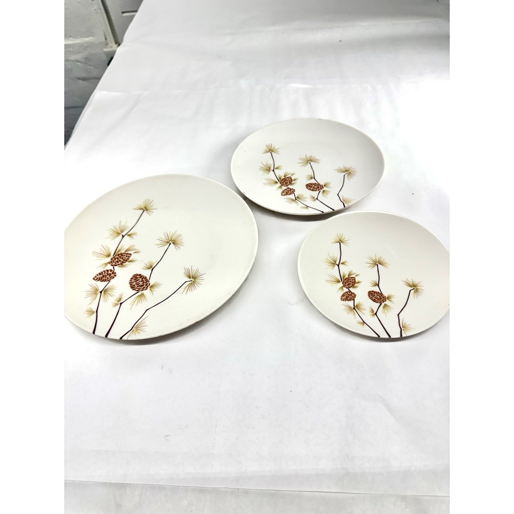 16Vtg  Boonton Ware Pinecone Melamine Melmac Plates3104-8 USA 5(6") 5(8") 6(10")